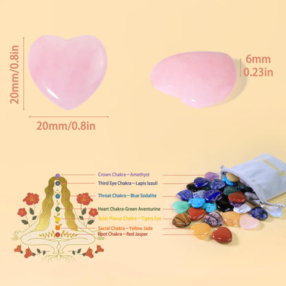 20 PCS Rose Quartz Heart Crystals Natural Crystal Polished Healing Cute Mini Pocket Stones Palm Thumb Love Gemstones Set Bulk Wholesale Reiki Energy Balancing Meditation Pink Heart Gifts for Mother Anniversary Gifts for Women