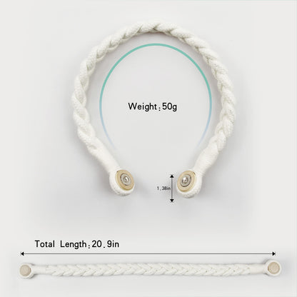 Porlau 2 Pack Magnetic Soft Curtain Tiebacks Cotton Hand-Woven Tieback Holdback Home Decorative Tie Backs with Wooden Buckle for Home Office Decor (Cream, 2)