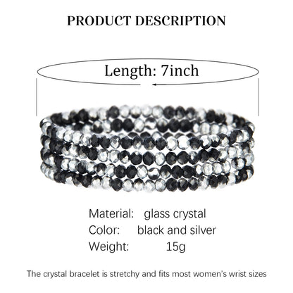 Noessla Beaded Boho Stretch Bracelet Colorful Stackable Crystal Beads Bracelets Trendy Costume Jewelry Mothers Day Gifts for Women(Black and Silver)