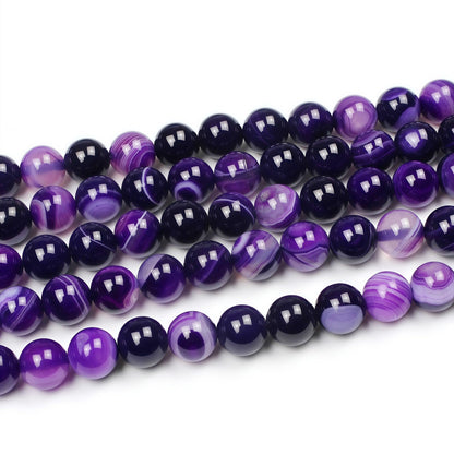 MJDCB Natural Stone Beads Purple Striped Agate Round Loose Beads for Jewelry Making DIY Bracelet Necklace (6mm)