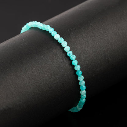 Gemkora Amazonite Beads Bracelet, Natural 3mm Perfect Micro Cut Beads, Chakra Healing Gemstone, Gift for her, Women, Mom, Wife, Daughter, Girlfriend, Grands, Silver 8 inch