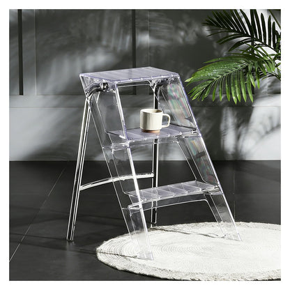 Acrylic Folding Step Stool for Adults,Portable 3 Step Ladder with Anti-Slip Steps, No Assembly 350lbs Capacity Foot Stool, Modern Decorative Display Rack, Plant Stand, Photography Props