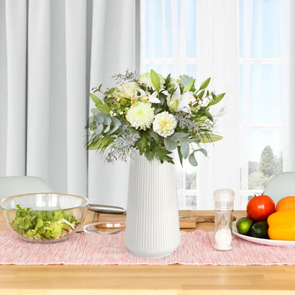 White Ceramic Vase, GUKJOB Small Cute Flower Vase for Pampas Grass, Home, Living Room, Dining Table, Farmhouse, Office Decor, Bedroom, Table, and Kitchen Shelf (White)