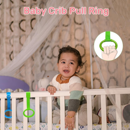 6PCS 4 Colors Baby Playpen Pull up Rings-Plastic Crib Pull Rings Walking Exercises Assistant Stand Up Cot Hanging Ring for Infant Baby Toddler