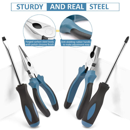 Sundpey Home Tool Kit 148-Pcs - Household Basic portable Hand Repair Tool Set with Case & Ratcheting Screwdriver & Hex Key & Pliers & Wrench & Voltage Tester & Water Pump Plier for Men Women