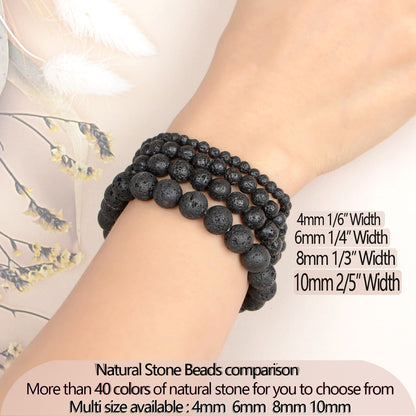 LPBeads Handmade Natural Gemstone Stretch Elastic 4mm Black Lava Bracelet Healing Crystal Round Stone Beads Jewelry Gifts for Women Men