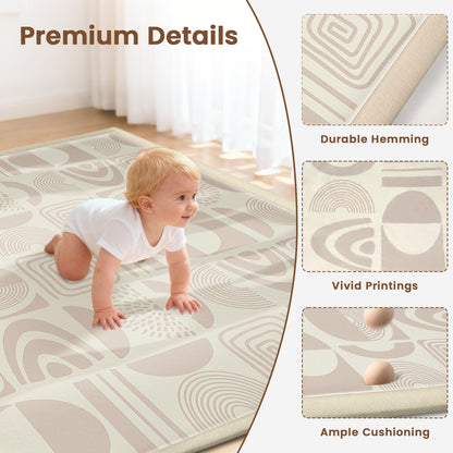 Omedecal 59"×71" Baby Play Mat for Floor & Playpen, 1.2" Thick High-Density Foam Nursery Mat for Tummy Time, Soft Plush Carpet with Non-Slip Bottom for Infant Toddler Baby Crawling & Playing (Khaki)