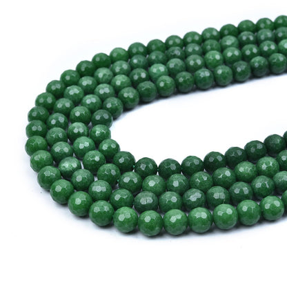 HAAMIIQII 8mm Grass Green Jade Faceted Round Stone Spacer Beads, Loose Gemstone Beads for Jewelry Making, DIY Bracelet, Necklace, Healing Crystal 15 Inch (51pcs)