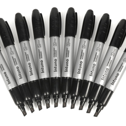 INTUNO Jumo Permanent Markers, 60 Count Black, Chisel tip, Oil-Based Permanent Markers, Waterproof and Fade-Resistant, for Paper, Wood, Metal, Glass and More