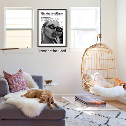 Heltrappe Vintage Black and White Newspaper Wall Art Trendy The New York Times Poster Funky I Don't Care Posters Room Aesthetic Canvas Prints 12x16 inch Unframed