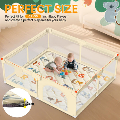 Baby Play Mats for Floor - 65”x50” Playmat for Babies - Foldable Soft Foam Mat for Toddlers - Machine Washable & Non-Slip Thick Play Mat for Picnic Portable - Animals Alphabet Design