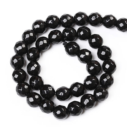 32pcs 12mm Natural Faceted Black Agate Stone Beads for Jewelry Making Energy Healing Beads DIY Bracelet Necklace Accessories 15" (12mm, Faceted Black Agate)