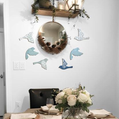 Wesiti 6 Pcs Blue Wooden Bird Wall Decor Scandinavian Wall Art Rustic Farmhouse Flying Bird Decor for Home Living Room Bedroom Decorations