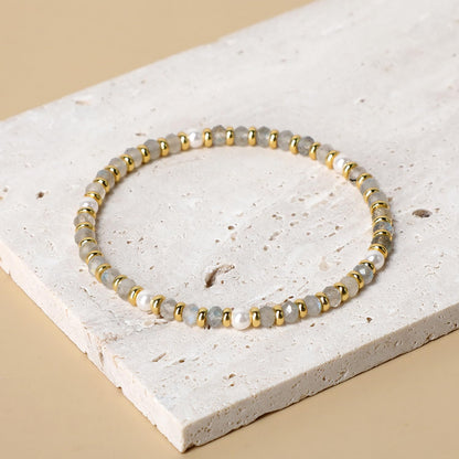 QOGIR Labradorite - Transformation - 14K Gold Plated Beads Natural Gemstone Stretch Elastic Dainty Healing Beaded Bracelets Gifts 2x4mm