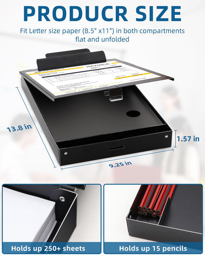 Metal Clipboard with Storage, Letter Size Heavy Duty Aluminum Clipboards, Dual Storage Binder Form Holder with High Capacity Clip for Teacher, Nurse, Police, School & Office Supplies - Frosted Black
