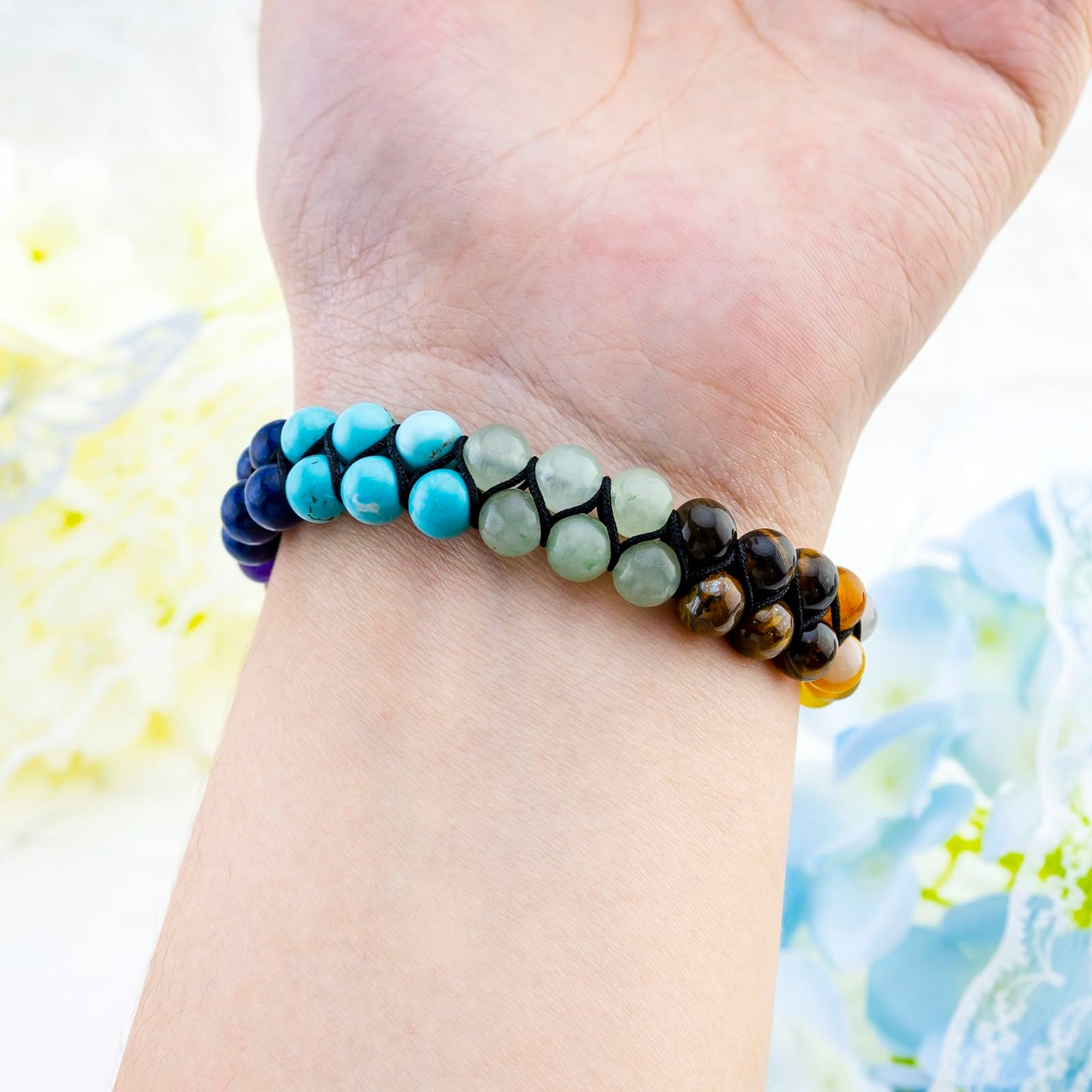 OZUEMUL Bead 7 Chakra Bracelet for Men Women, Healing Crystals Bracelet, Yoga Stone Beads Bracelets, Meditation Relax Anxiety Bangle for Women Men Bracelets