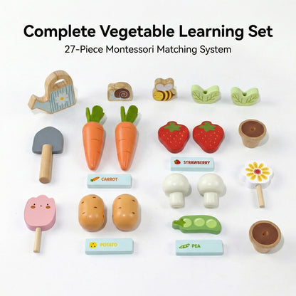 PairPear Montessori Wooden Vegetable Matching Toy – Play Food Garden Set for Toddlers 3+, Preschool Learning Sorting & Farm Pretend Play, Farm Food Recognition & Fine Motor Skills Development