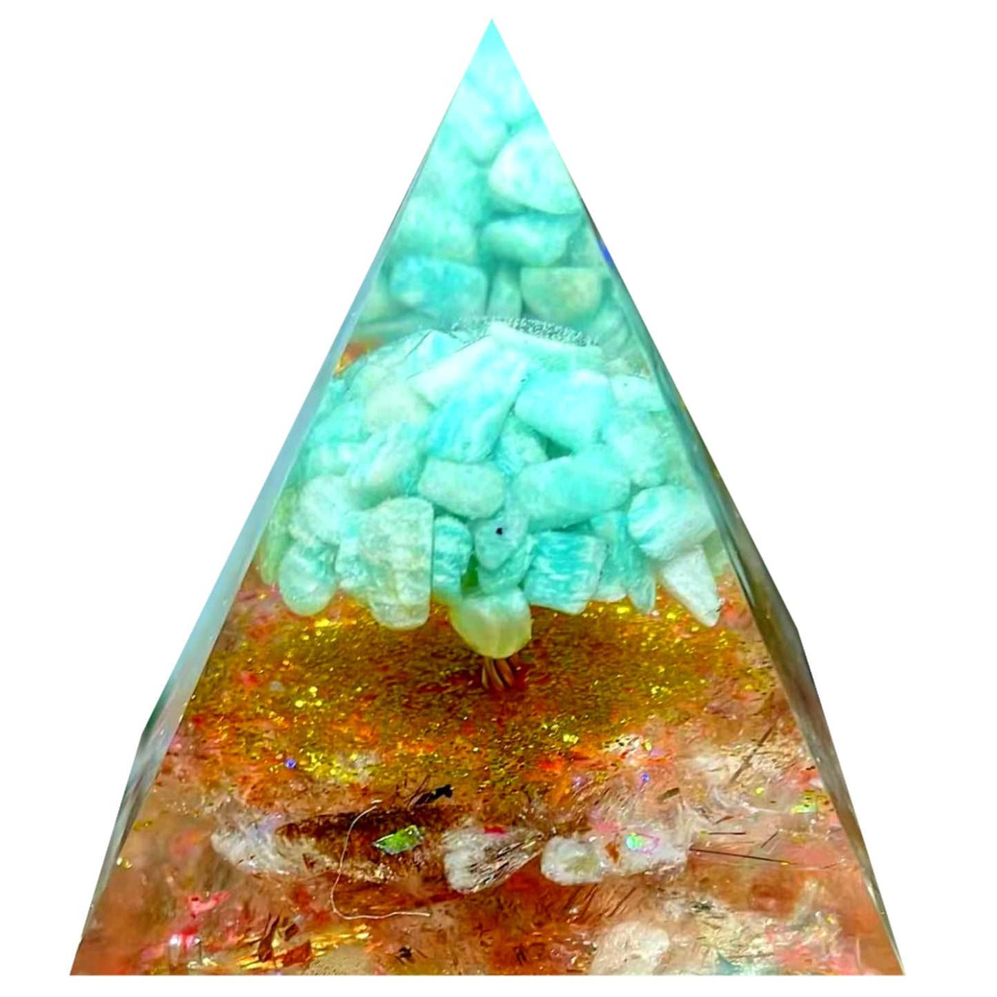 Saefheled Tree of Life Orgone Pyramid,Natural Tianhe Stone&Black Gold Stone Orgonite Healing Crystal Pyramid,Crystal Stone Positive Reiki Energy Generator Collection Wealth Lucky Meditation Tool(6cm)