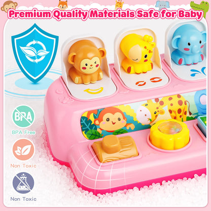 Duchong Toys for 1 Year Old Girls, Interactive Pop Up Toy with Music & Light, Montessori Learning Toys for Infant Baby Toddler 9-12-18 Months, First 1st Birthday Gifts for Girls Boys