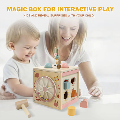 MILEFUN Wooden Activity Cube for 1 Year Old | 7-in-1,Montessori Baby Toys,Educational Toy for Toddlers, First Birthday Gift for Toddlers