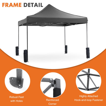 OLIXIS 10x10 Ft Pop Up Canopy Tent, Waterproof Portable Outdoor Shade Canopy with Sand Bags for Beach, Backyard Parties & Events, Charcoal