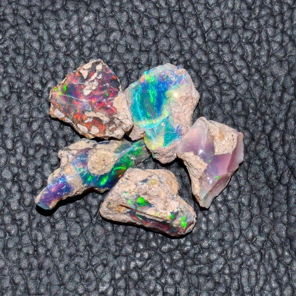 Natural 250 Cts Raw Ethiopian Opal Rough Gemstones Lot Multi Fire Welo Opal Stones for Tumbling & Jewelry Making Supplies Healing Crystals Gems Rocks Loose Gemstones