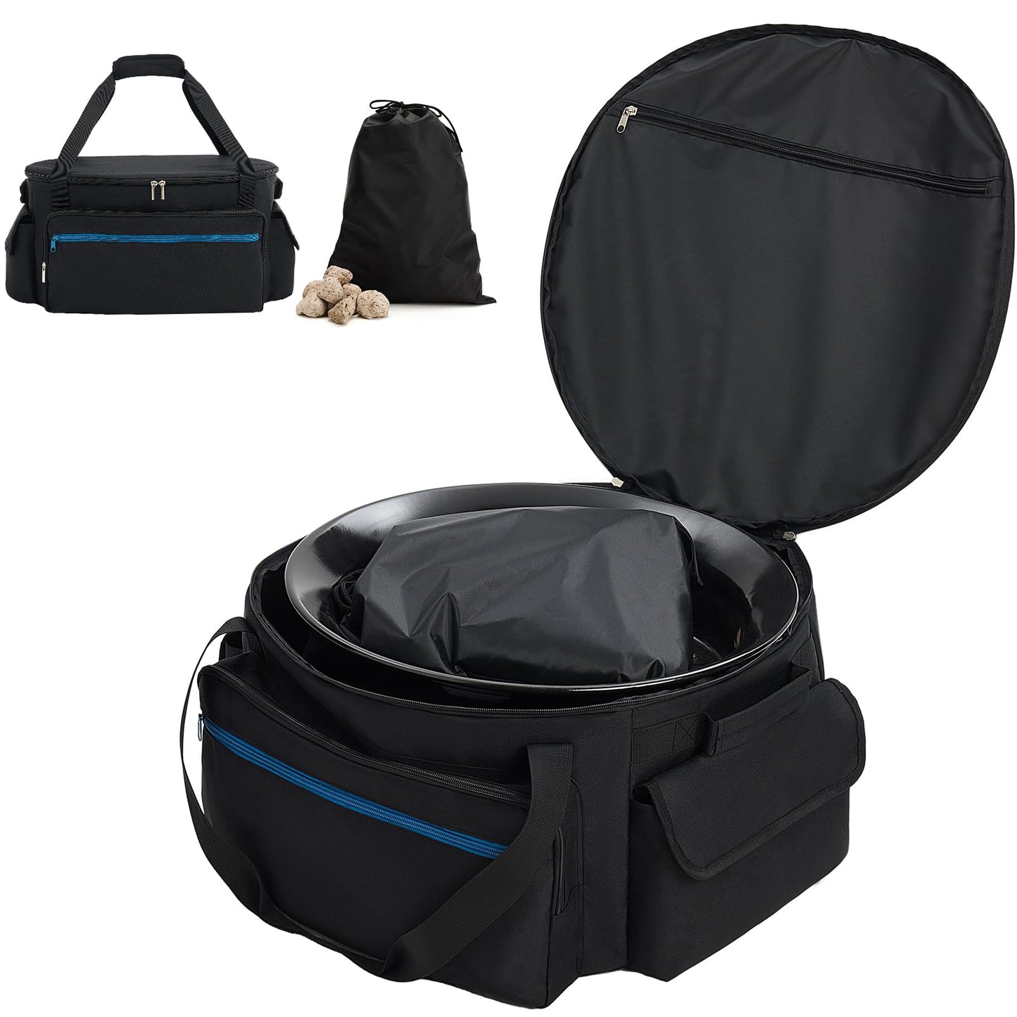 Fire Pit Carry Bag for Ciays Propane Gas Firepit 19 Inch, Portable Carrying Case for Outland Fire Bowl Model 893/ 870/ 823 with Separate Rocks Pouch and Large Pockets for Camping Accessories, Bag Only