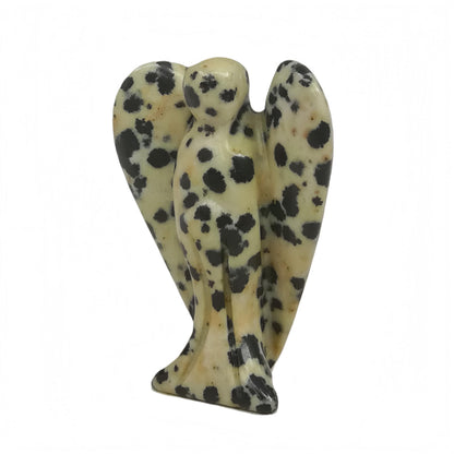 Afucats Natural Speckle/Dalmation Stone Healing Guardian Angel Indoor Decorative Stone,1.5 Inches Carving Pocket Palm Statue,Gift for Her Christmas Décor