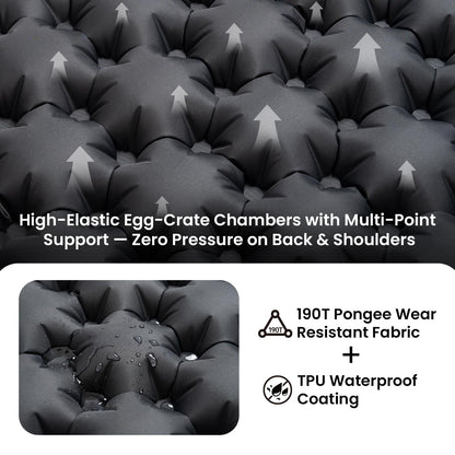 ONETIGRIS Blackcrystal Sleeping Pad, Ultralight Camping Sleeping Pad with Pillow Built-in Foot Pump Inflatable Sleeping Mat Compact for Camping Backpacking Hiking Traveling Tent