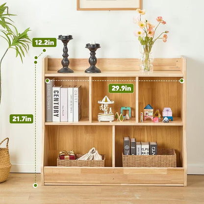 SHINITOY Solid Wood Kids' Bookcases Toy Storage Organizer with Bookcase, Kid’s Multi Shelf Cubby for Books,Toys, Wood Kid Storage Organizer with Bookshelf