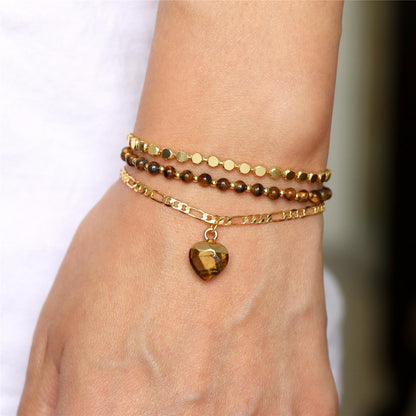 Raicegs Tigers Eye Bracelets Set Stone Bracelet for Women Layered Crystal 3mm Beads Bracelet Adjustable Bracelet for Women Dainty Bracelet