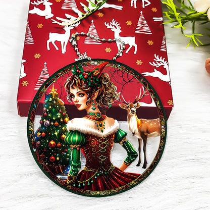 Elf Ornament, Women & Deer Ornaments for Christmas Tree, Beautiful Elf Christmas Decor, Funny Christmas Ornaments Exchange Ideas