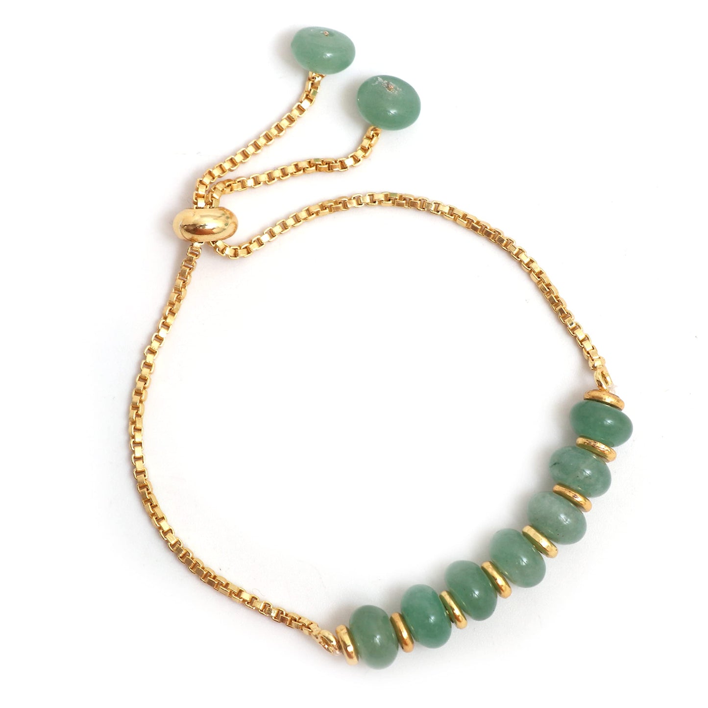 Gempires Green Aventurine Beaded Bracelet Handmade Crystal Gemstone Jewelry Hypoallergenic 6-8 Inch Gold Plated Slider Bracelets For Women.