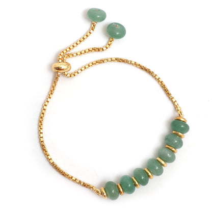 Gempires Green Aventurine Beaded Bracelet Handmade Crystal Gemstone Jewelry Hypoallergenic 6-8 Inch Gold Plated Slider Bracelets For Women.