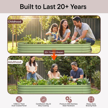 Annoell 2-Pack Galvanized Raised Garden Bed 8x4x1.5 | 10x2x1.5 ft, 18" Tall Metal Planter Boxes Outdoor for Herb Vegetable, Modular Raised Flower Bed for Gardening with Zn-Al-Mg Coated - Sand Beige