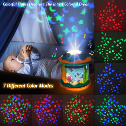 Koyiwa Baby Toys 6 to 12 Months Musical Light Up Tummy Time Infant Toys 3-6 7 8 9 12-18 Months Crawling Ocean Rotating Projector Baby Gifts for 1 2 3 Year Old Boy Girl Birthday Toddlers Kids