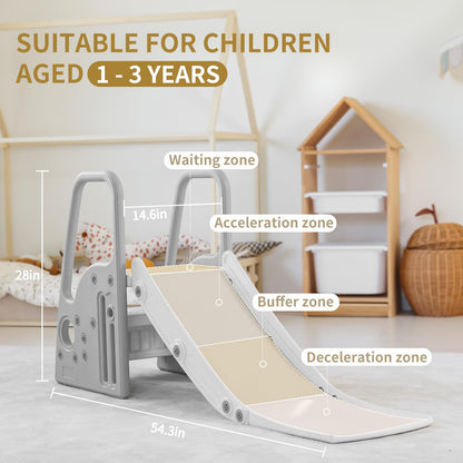 3 in 1 Toddler Large Play Climber Slide PlaySet with Extra Long Slipping Slope Indoor Kids Slide Toddler Playground Toddler Slide Outdoor Toys for Toddlers (Gray)