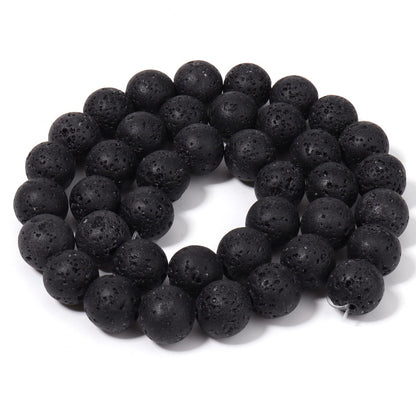 60pcs 6mm Natural Stone Beads Black Lava Beads Energy Crystal Healing Power Gemstone for Jewelry Making, DIY Bracelet Necklace