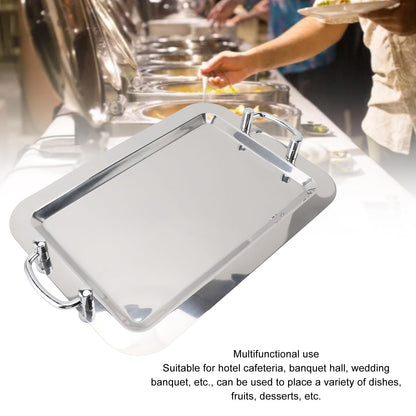 Fockety Stainless Steel Serving Tray, Multifunction Portable Metal Serving Tray with Handle, Buffet Serving Snack Tray for Coffee, Desserts, Cakes, (Rectangle Shape with