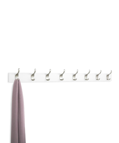 Amazon Basics Wall Mounted Modern Coat Rack for Entryway and Bedroom with Versatile Storage Hooks, Rectangular, 8-Hook, White