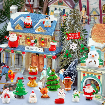 DIYDEC 32Pcs Christmas Miniature Figurines, Mini Resin Figurines to Hide Small Resin Santa Claus Snowman Xmas Trees Animals for Xmas Goodie Bag Fillers Winter New Year Holiday Party Favors Decorations