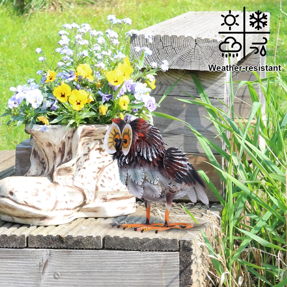 hogardeck Owl Garden Decor Outdoor Statues, Large Metal Bird Standing Yard Art, Lawn Sculptures Ornaments for Outside Patio Pond Backyard, Holiday Sympathy Gifts for Grandma Mom