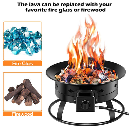 Giantex Portable Propane Fire Pit, 19" Outdoor Firepit, 58,000BTU Fire Bowl w/Cover & Carry Kit,Lava Rock Stone & Tank Stabilizer Ring, Gas Fire Pit for Outside Camping,Patio, Backyard, Black