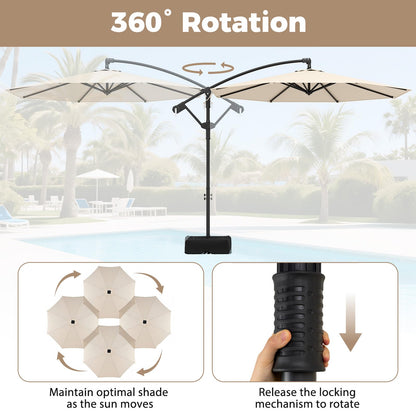 Tangkula 10ft Patio Umbrella with Base Included, Offset Cantilever Outdoor Umbrella with 360 Degree Rotation, Crank Handle, Sun-Protective Canopy for Pool Deck Garden Backyard (Beige)