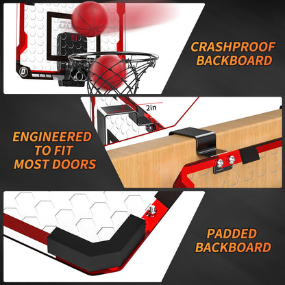 TEMI Basketball Hoop Indoor, Mini Basketball Hoop with 4 Balls & Electronic Scoreboard, Over the Door Basketball Hoop, Basketball Toys for Boys Girls Age 5 6 7 8 9 10 11 12 - Kids & Teens Gift Ideas