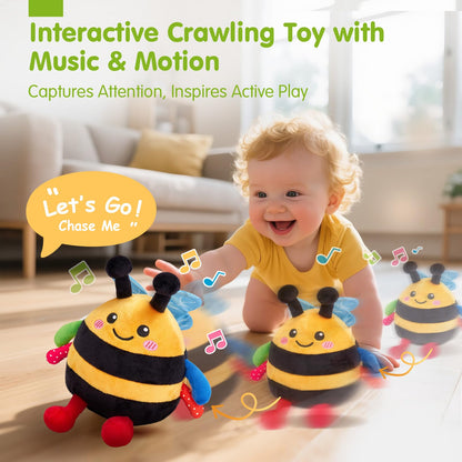 hahaland Baby Toy for 6 + 12 18 Months – Crawling Musical Dancing Bouncing Learning Bee Plush, Interactive Tummy Time Toy for 1 2 3 Year Old Boys Girls Baby Easter Basket Stuffers