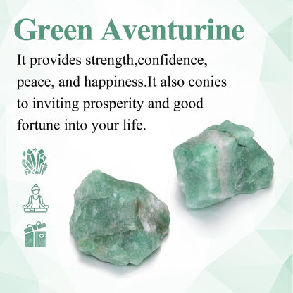 Jovivi 2pcs Raw Green Aventurine Crystals,Large 1.6-2.2" Healing Crystals Natural Rough Stones Crystal for Tumbling, Cabbing, Home Decoration, Polishing, Wicca & Reiki