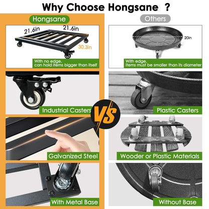 Hongsane 22" Plant Caddy with Wheels Heavy Duty,600Lbs Large Metal Plant Dolly,Rolling Square Plant Stand with Industrial Casters,Rust-Proof Plant Rollers for Large Planters,Pots,1 Pack