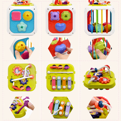 AiTuiTui Multifunction Baby Sensory Montessori Activity Cube Toys, Shape Sorter Early Learning Educational Interactive Toys for Infant Toddlers Boy Girl, Birthday Gifts Easter Basket Stuffers