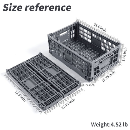 QTJH Collapsible Storage Bin/Containe， Transfer box,crate Transit storage of various items (Gray 23.6" L x 15.7" W x 8.6" H)